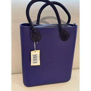 O bag Obag Italy Borsa Chic Blue Iris Eva Large Tote Purse Suede Navy Handle New